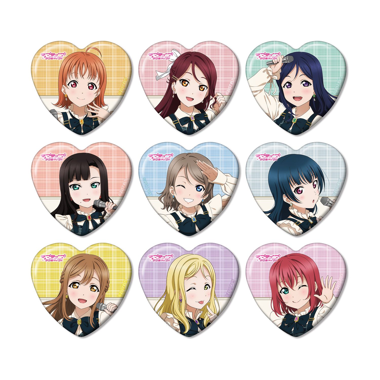 ラブライブ!サンシャイン!! 描き下ろし チェックワンピース衣装ver. トレーディングハート型缶バッジ(単位/単品) - AniSmile