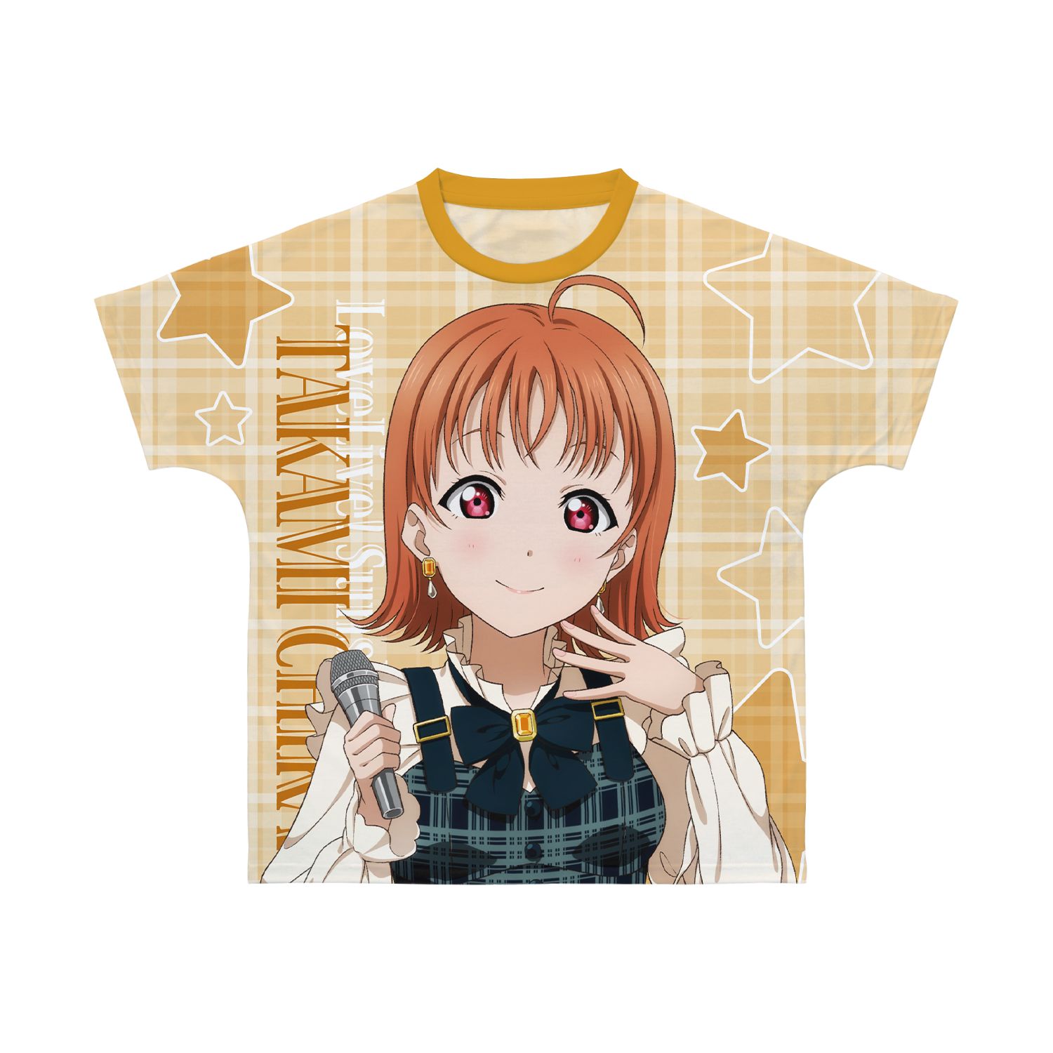 ラブライブ!サンシャイン!! 描き下ろし 高海千歌 チェックワンピース衣装ver. フルグラフィックTシャツユニセックス(サイズ/XXS) - AniSmile