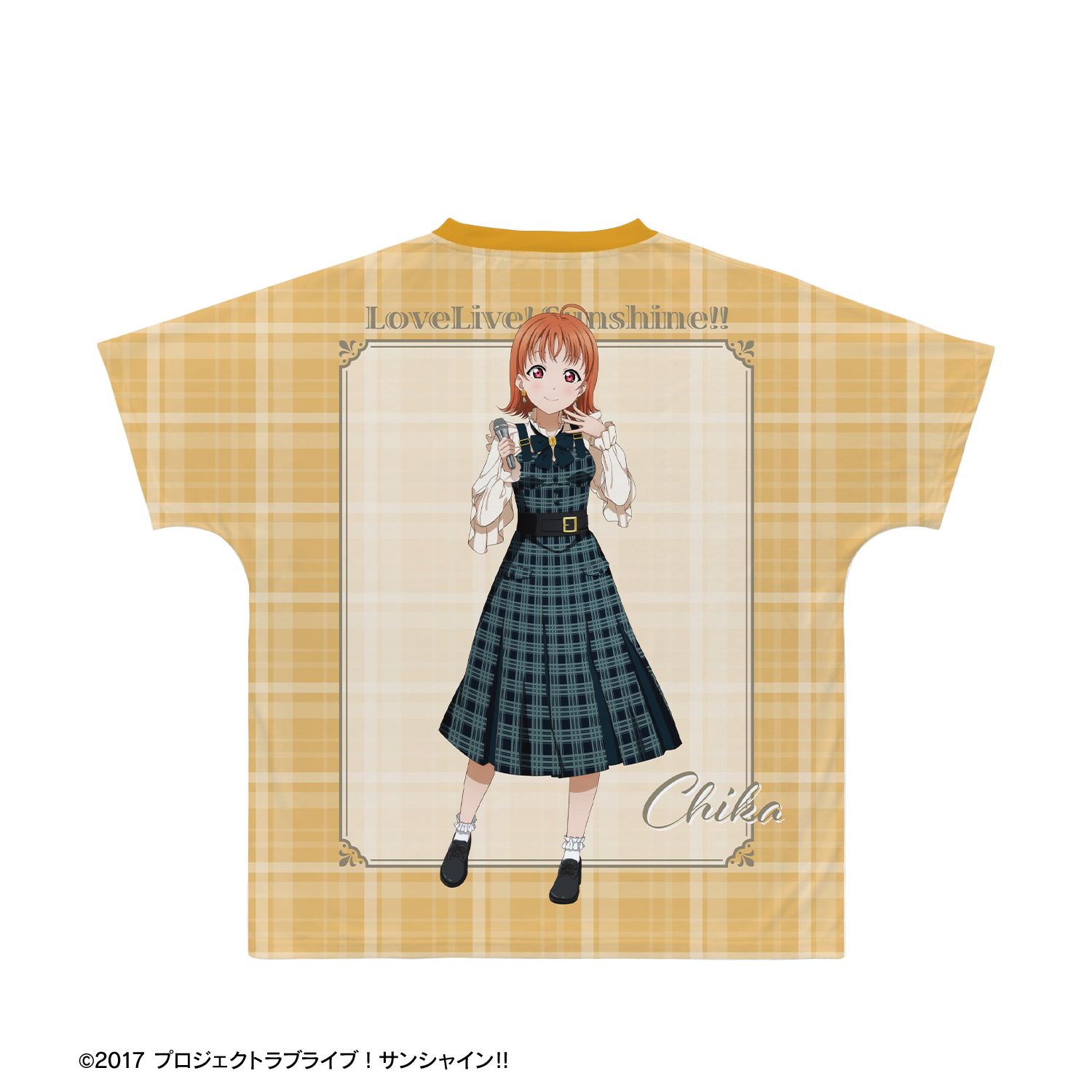 ラブライブ!サンシャイン!! 描き下ろし 高海千歌 チェックワンピース衣装ver. フルグラフィックTシャツユニセックス(サイズ/S) - AniSmile