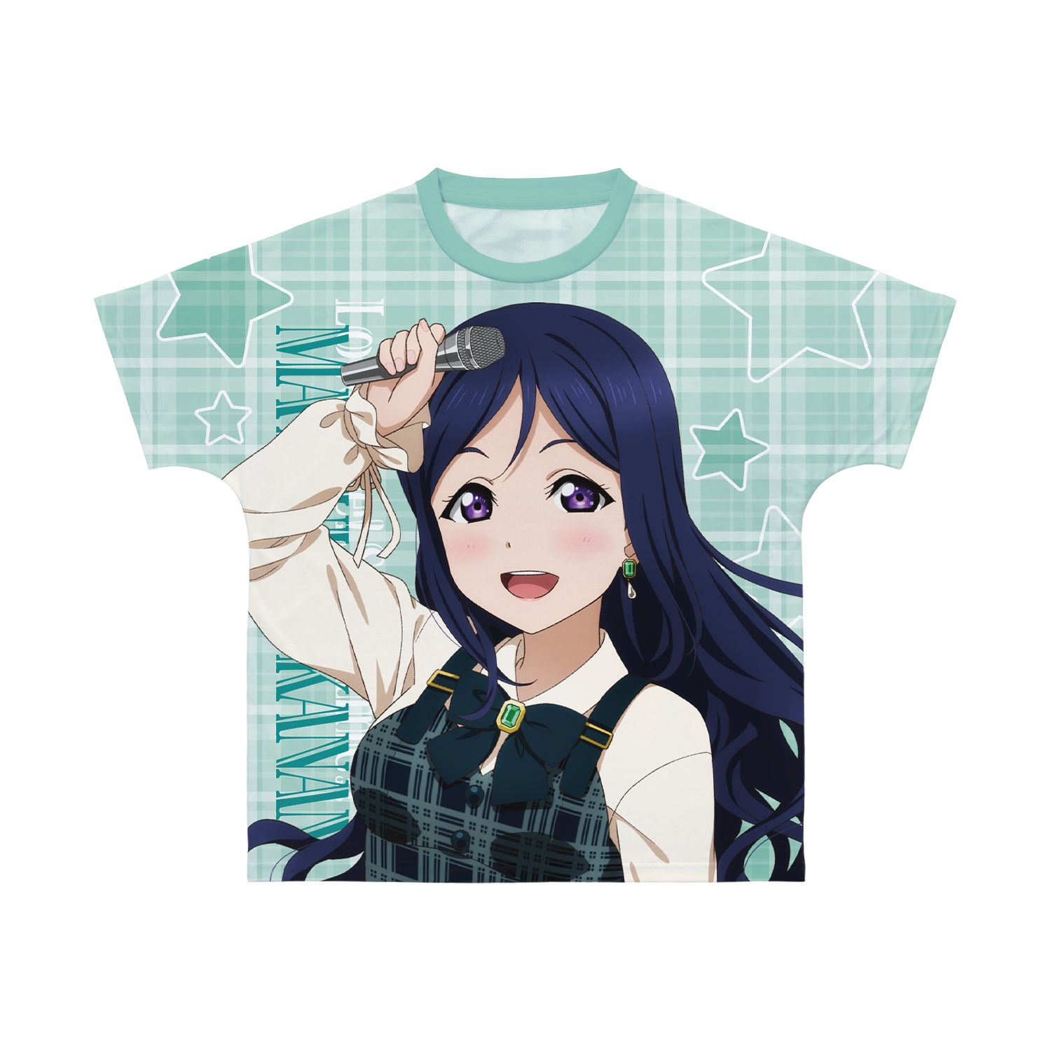 ラブライブ!サンシャイン!! 描き下ろし 松浦果南 チェックワンピース衣装ver. フルグラフィックTシャツユニセックス(サイズ/M) - AniSmile