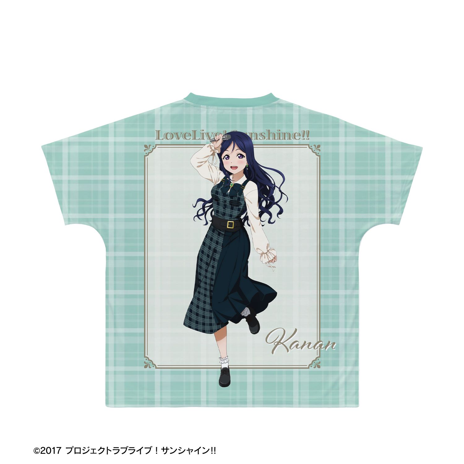 ラブライブ!サンシャイン!! 描き下ろし 松浦果南 チェックワンピース衣装ver. フルグラフィックTシャツユニセックス(サイズ/M) 图片 3 | AniSmile