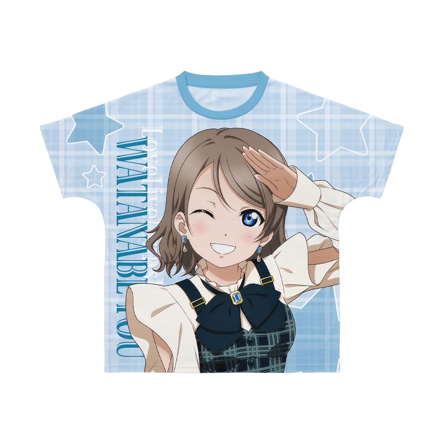 ラブライブ!サンシャイン!! 描き下ろし 渡辺 曜 チェックワンピース衣装ver. フルグラフィックTシャツユニセックス(サイズ/S) - AniSmile