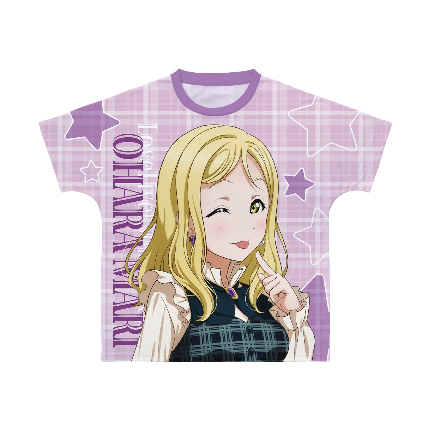 ラブライブ!サンシャイン!! 描き下ろし 小原鞠莉 チェックワンピース衣装ver. フルグラフィックTシャツユニセックス(サイズ/XS) - AniSmile