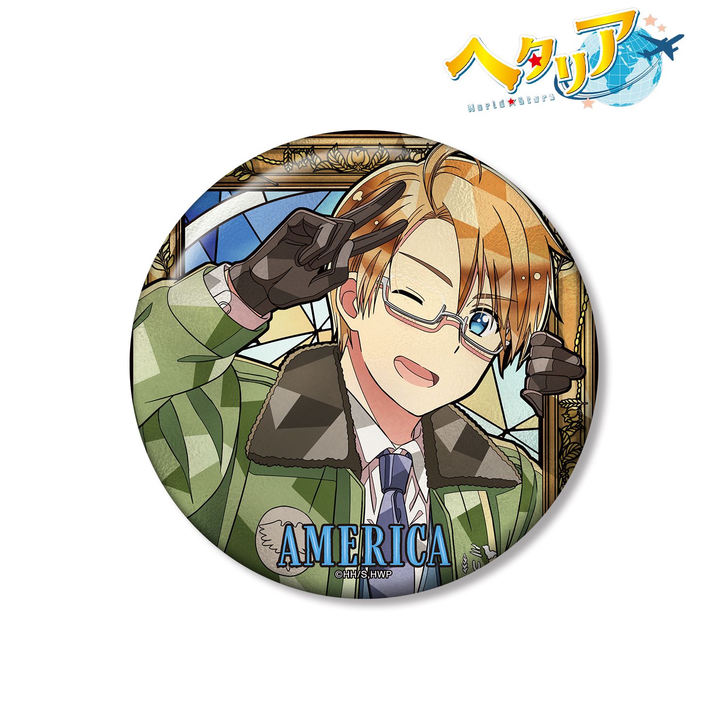 アニメ「ヘタリア World★Stars」 アメリカ Aure Glass 100mm缶バッジ 画像 2 | AniSmile