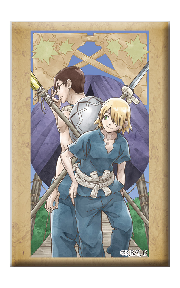 Dr.STONE スタンド付きスクエア缶バッジ 金狼&銀狼 - AniSmile