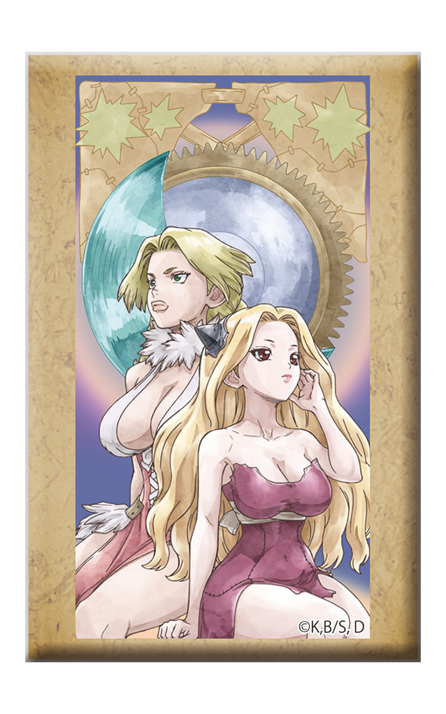 Dr.STONE スタンド付きスクエア缶バッジ 花田仁姫&北東西 南 - AniSmile
