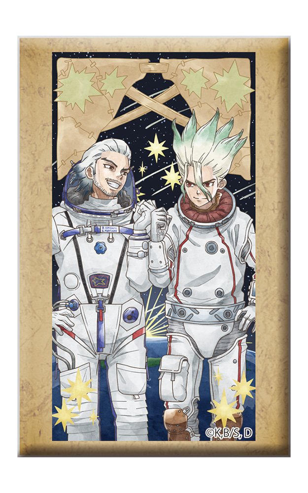 Dr.STONE スタンド付きスクエア缶バッジ 千空&白夜 - AniSmile