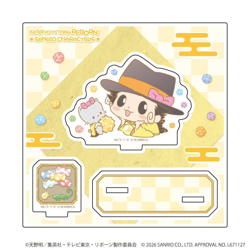 アクリルスタンドプレート「家庭教師ヒットマンREBORN!×SANRIO CHARACTERS」11/リボーン×ニャニィニュニェニョン(コラボイラスト) - AniSmile