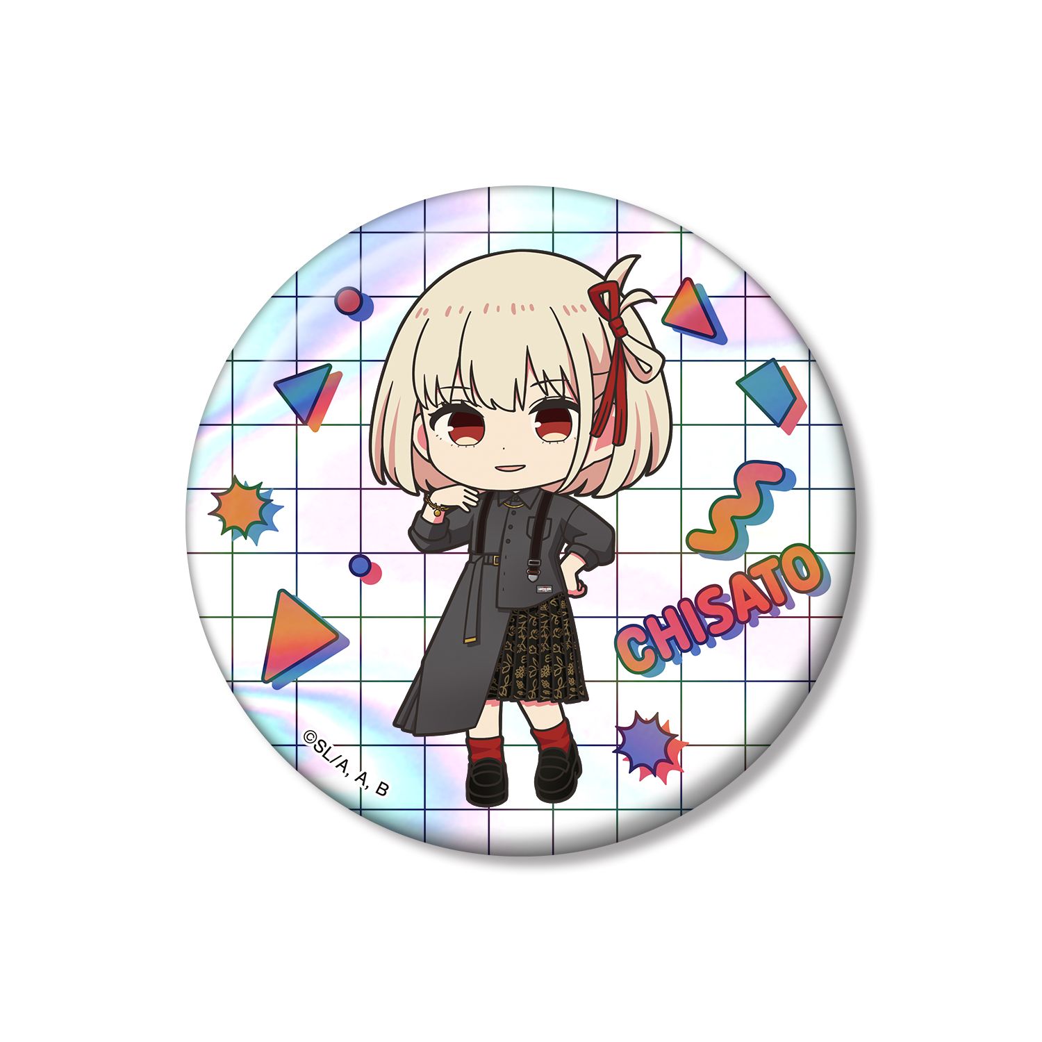 TVアニメ「リコリス・リコイル」 meagratiaコラボ 錦木千束 ちびキャラ 75mmオーロラ缶バッジ ver.A - AniSmile