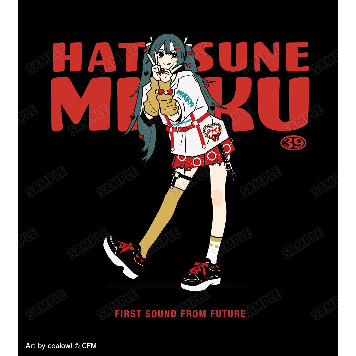 描き下ろし 初音ミク ハートver. Art by coalowl ロングTシャツ ver.Aユニセックス(サイズ/XXL) 画像 6 | AniSmile