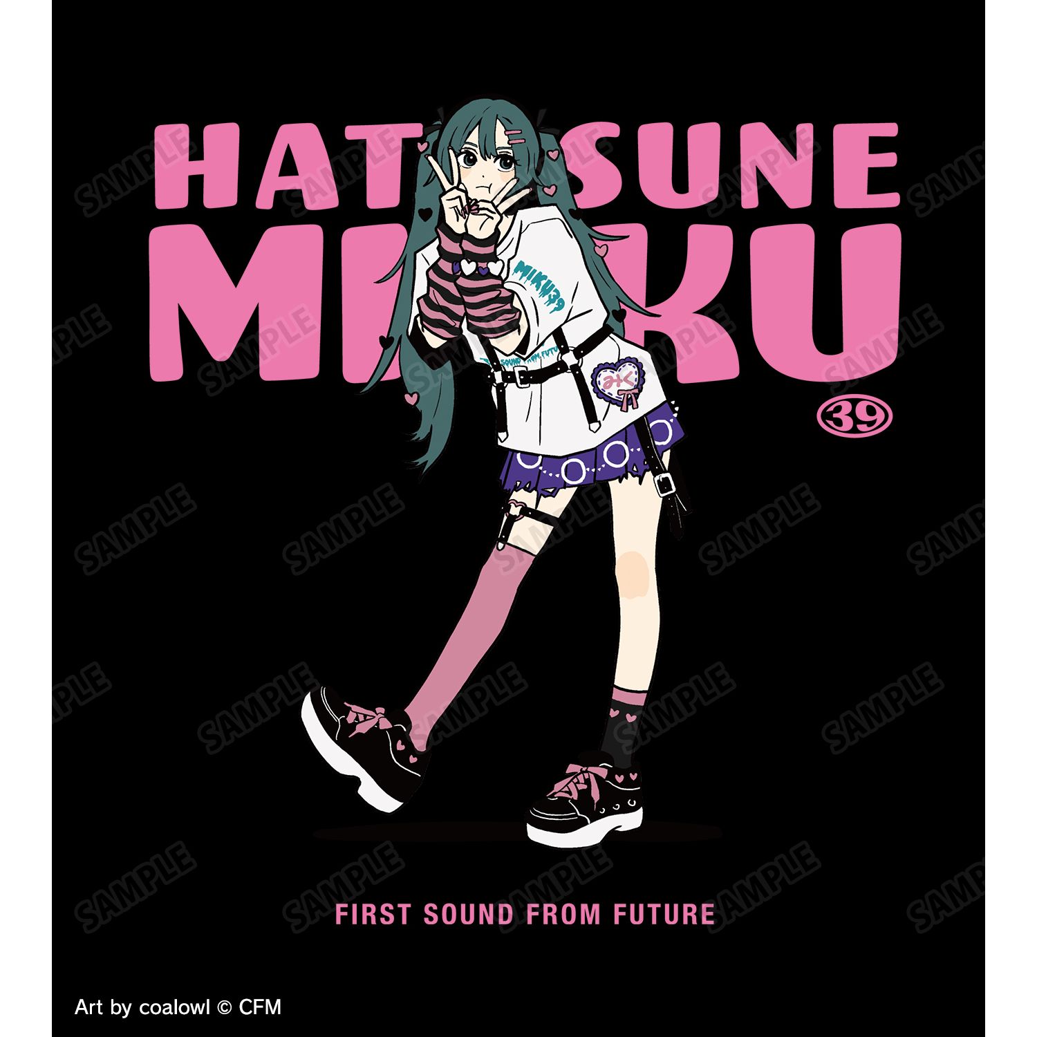 描き下ろし 初音ミク ハートver. Art by coalowl ロングTシャツ ver.Bユニセックス(サイズ/S) 画像 5 | AniSmile