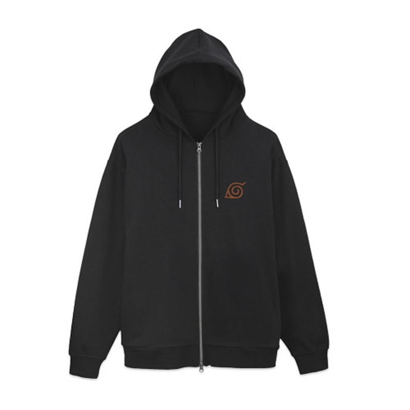 NARUTO-ナルト- 疾風伝 木ノ葉隠れの里ヴィンテージロゴ ジップパーカー/BLACK-M Image 3 | AniSmile