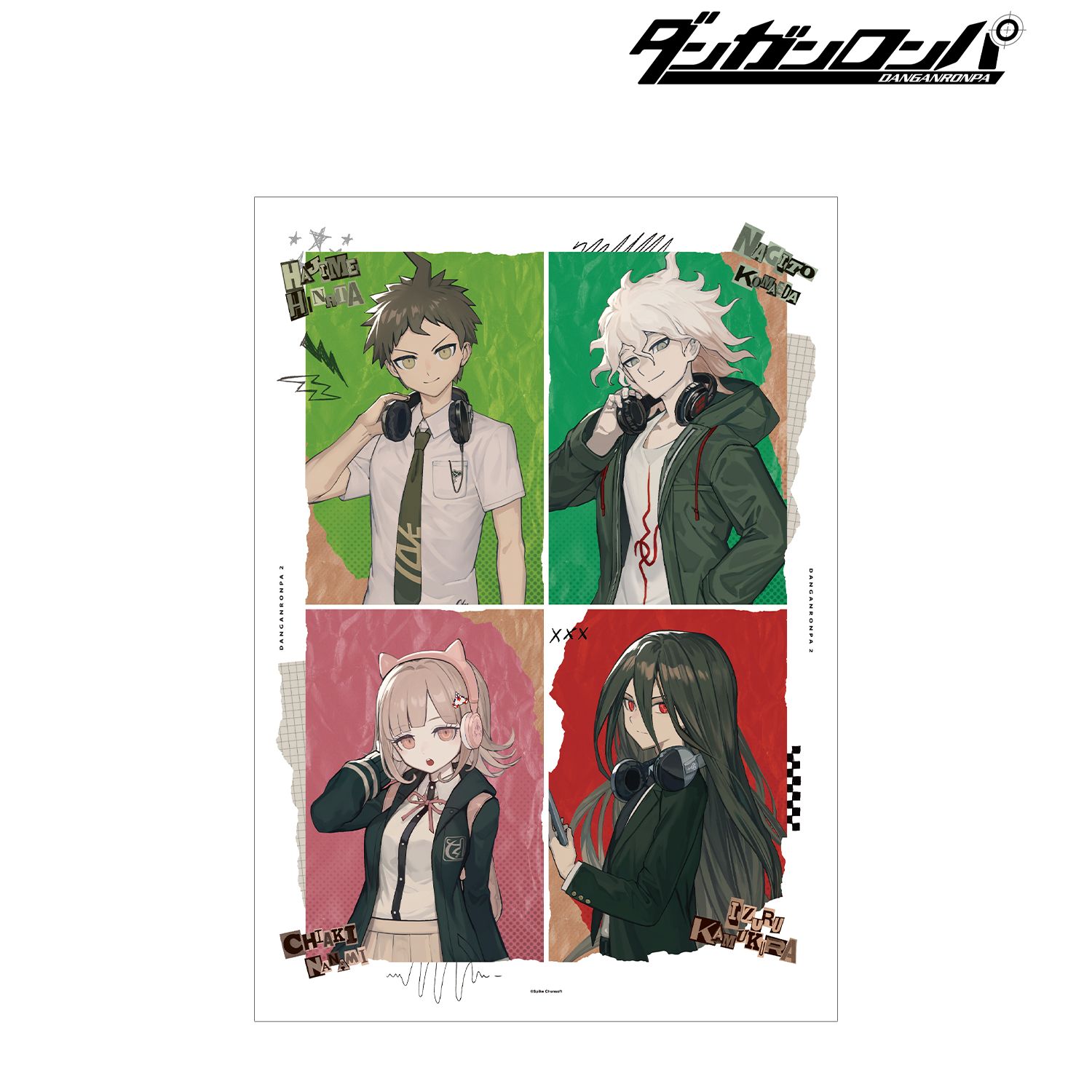 ダンガンロンパシリーズ lackさんイラスト 日向 創&狛枝 凪斗&七海 千秋&カムクラ イズル ヘッドフォンver. A3マット加工ポスター 图片 4 | AniSmile
