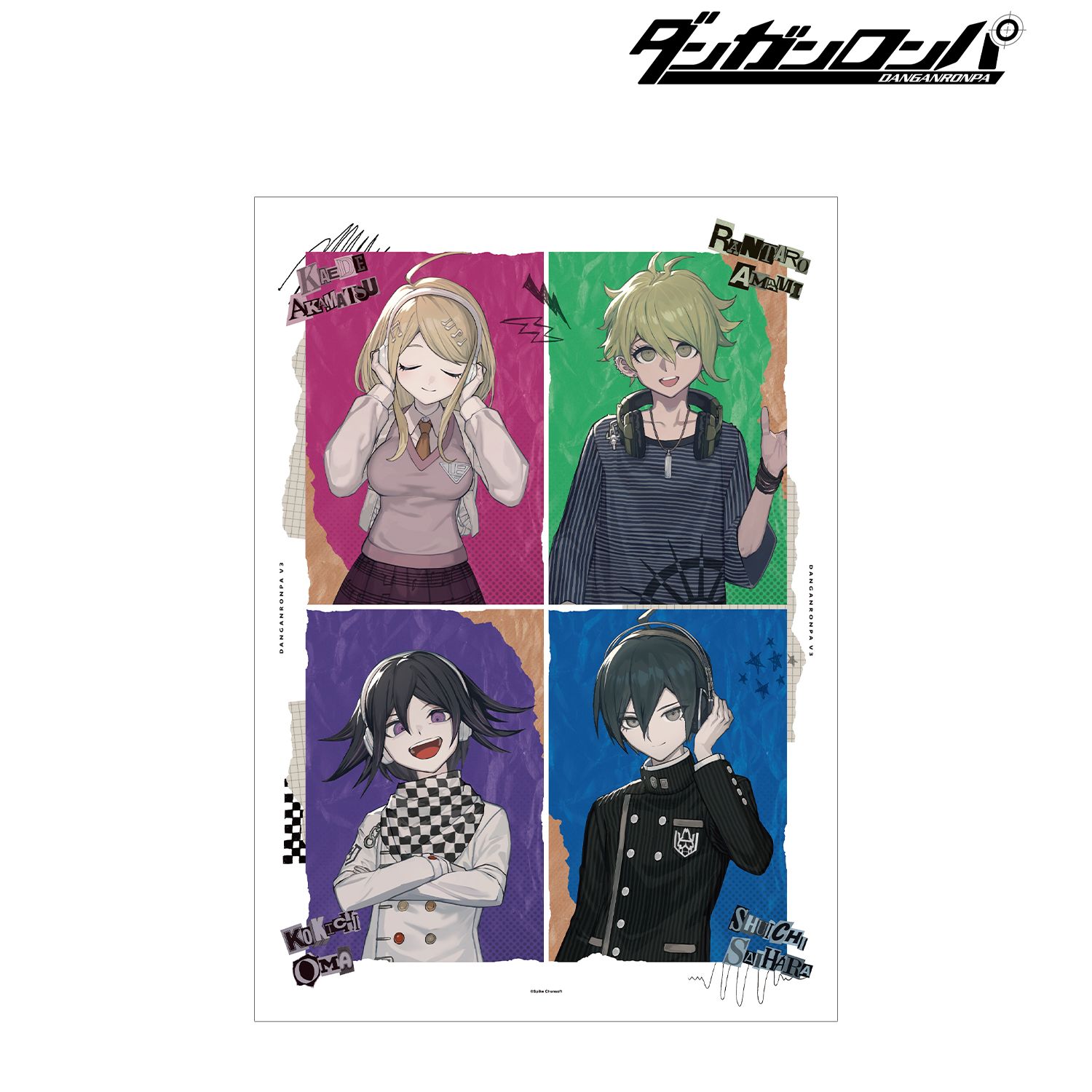 ダンガンロンパシリーズ lackさんイラスト 赤松 楓&天海 蘭太郎&王馬 小吉&最原 終一 ヘッドフォンver. A3マット加工ポスター 图片 4 | AniSmile