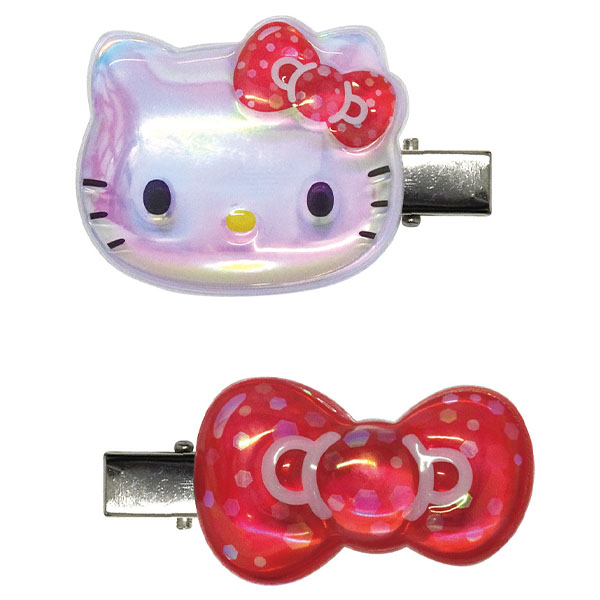 ハローキティ ぷっくりったいヘアクリップ2P(カラフルリボン) レッド - AniSmile