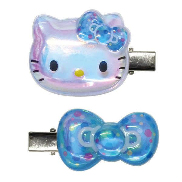 ハローキティ ぷっくりったいヘアクリップ2P(カラフルリボン) ブルー - AniSmile