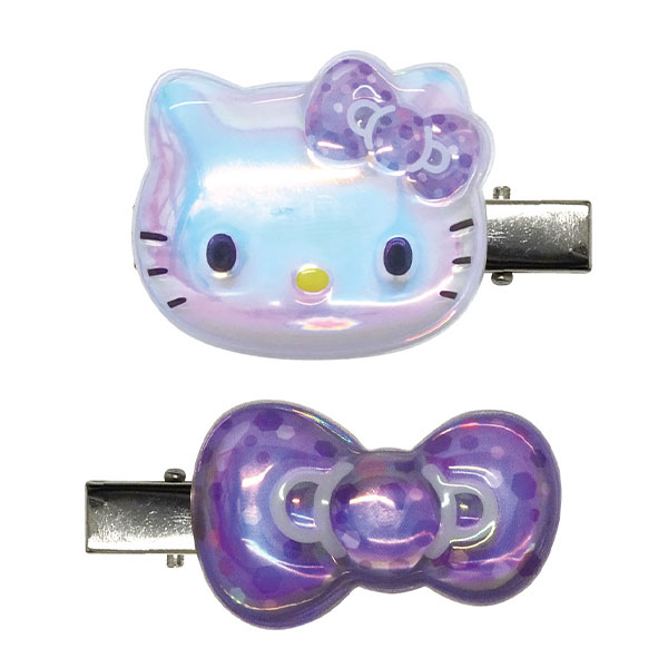 ハローキティ ぷっくりったいヘアクリップ2P(カラフルリボン) パープル - AniSmile