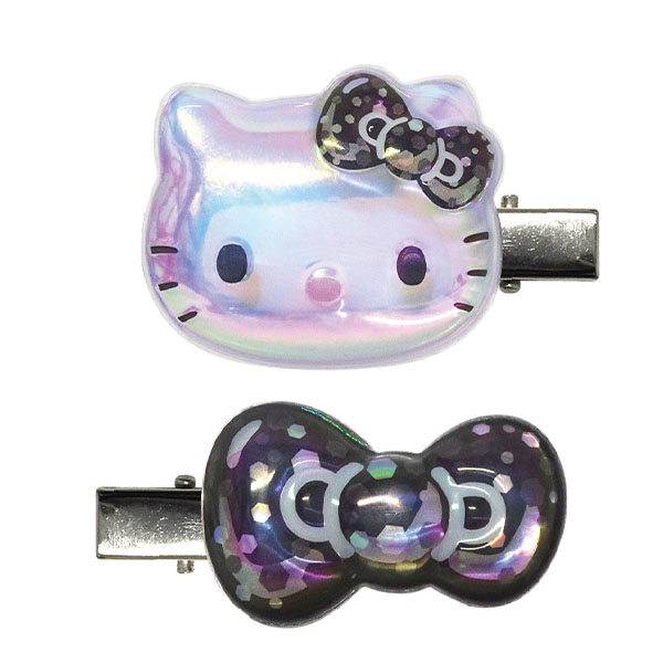 ハローキティ ぷっくりったいヘアクリップ2P(カラフルリボン) ブラック - AniSmile