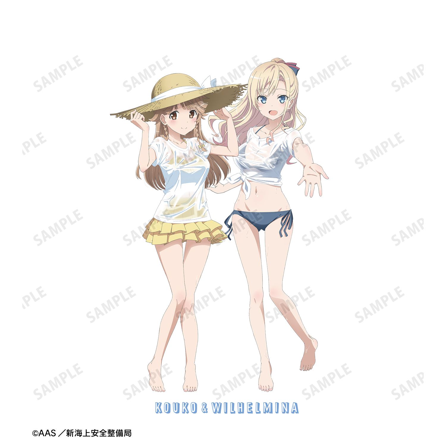 劇場版 ハイスクール・フリート 描き下ろし 納沙 幸子&ヴィルヘルミーナ 海辺ver. Tシャツメンズ(サイズ/L) 图片 2 | AniSmile