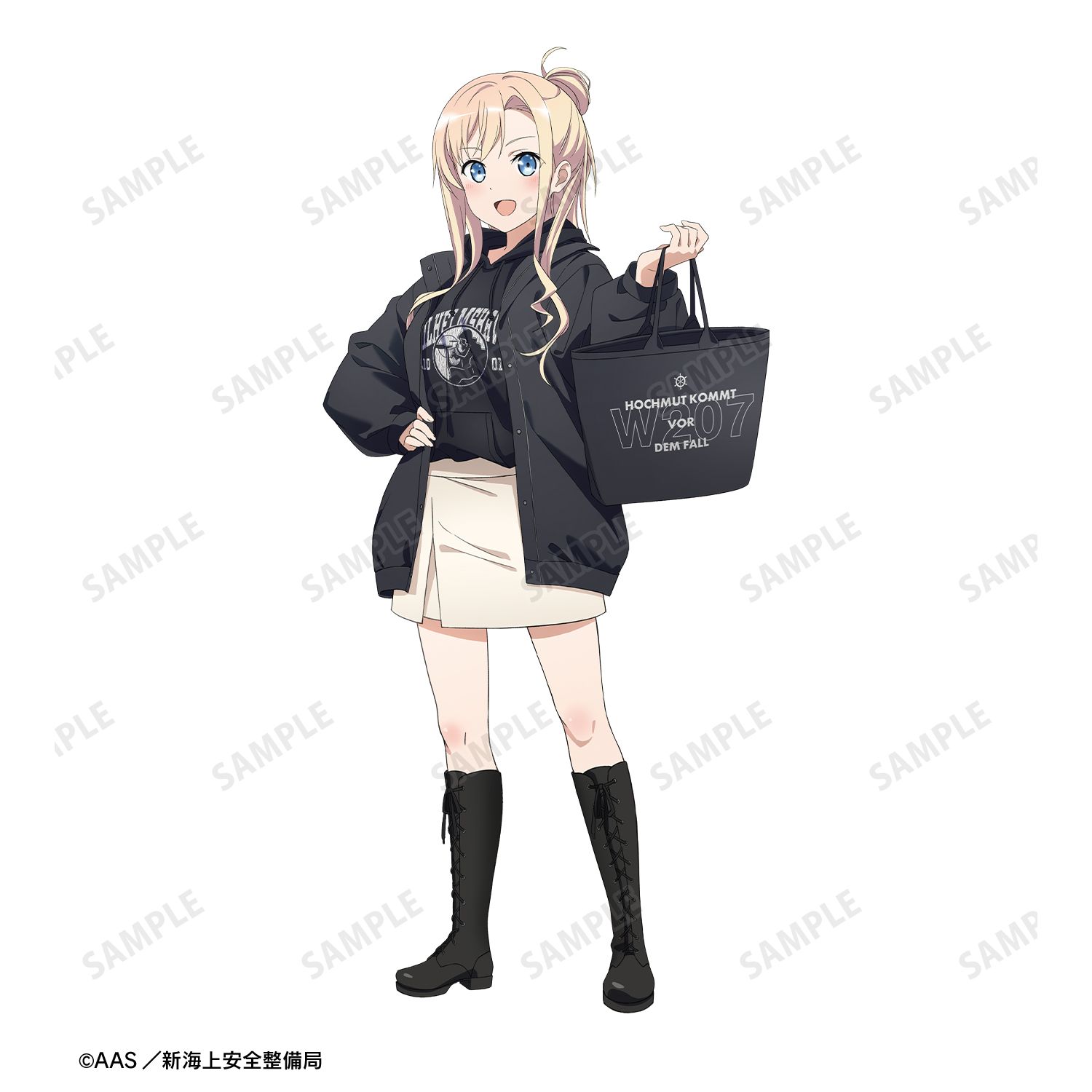 劇場版 ハイスクール・フリート 描き下ろしイラスト ヴィルヘルミーナ デート私服ver. 着用 クラックプリントパーカーユニセックス(サイズ/XXL) 图片 3 | AniSmile