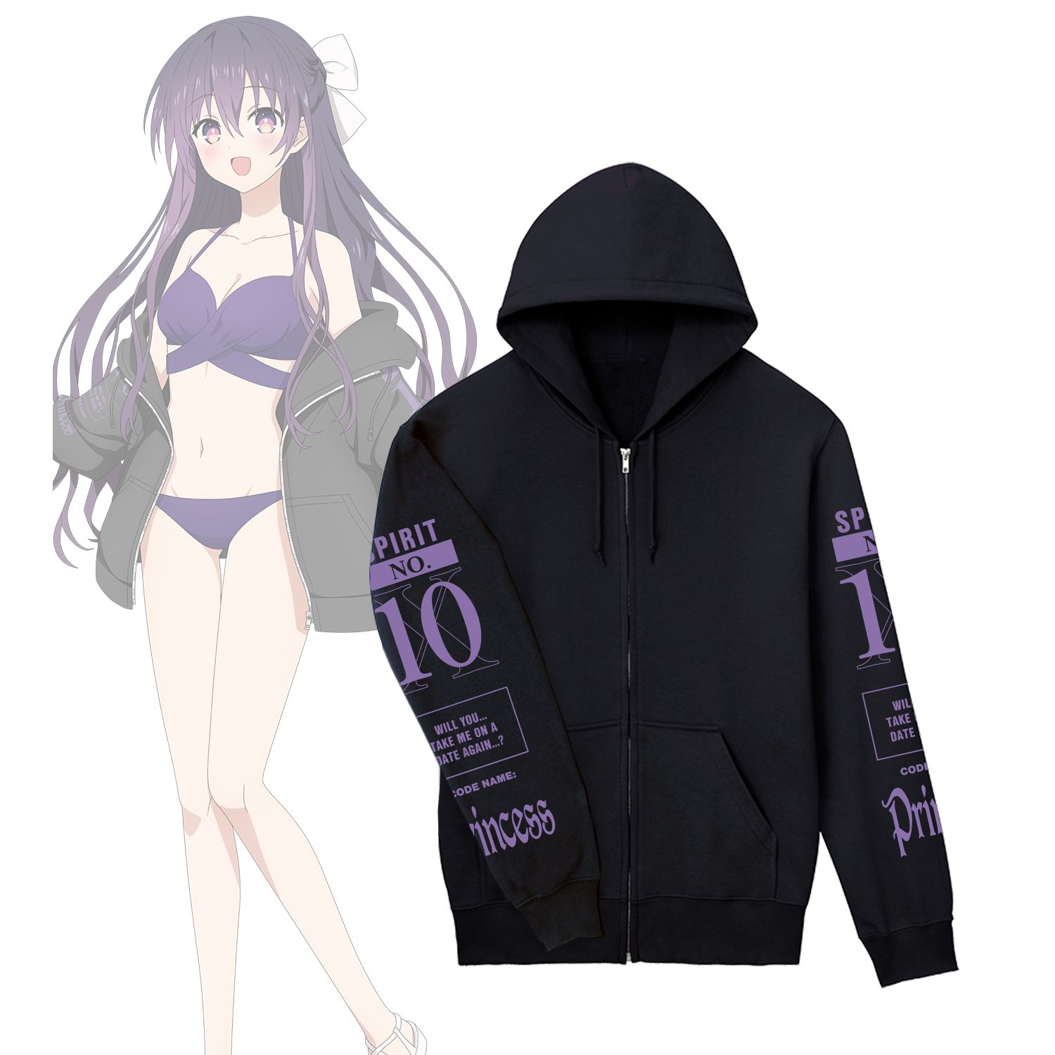 描き下ろし 夜刀神十香 ビーチデートver. 着用ジップパーカーユニセックス(サイズ/XXL) Image 6 | AniSmile