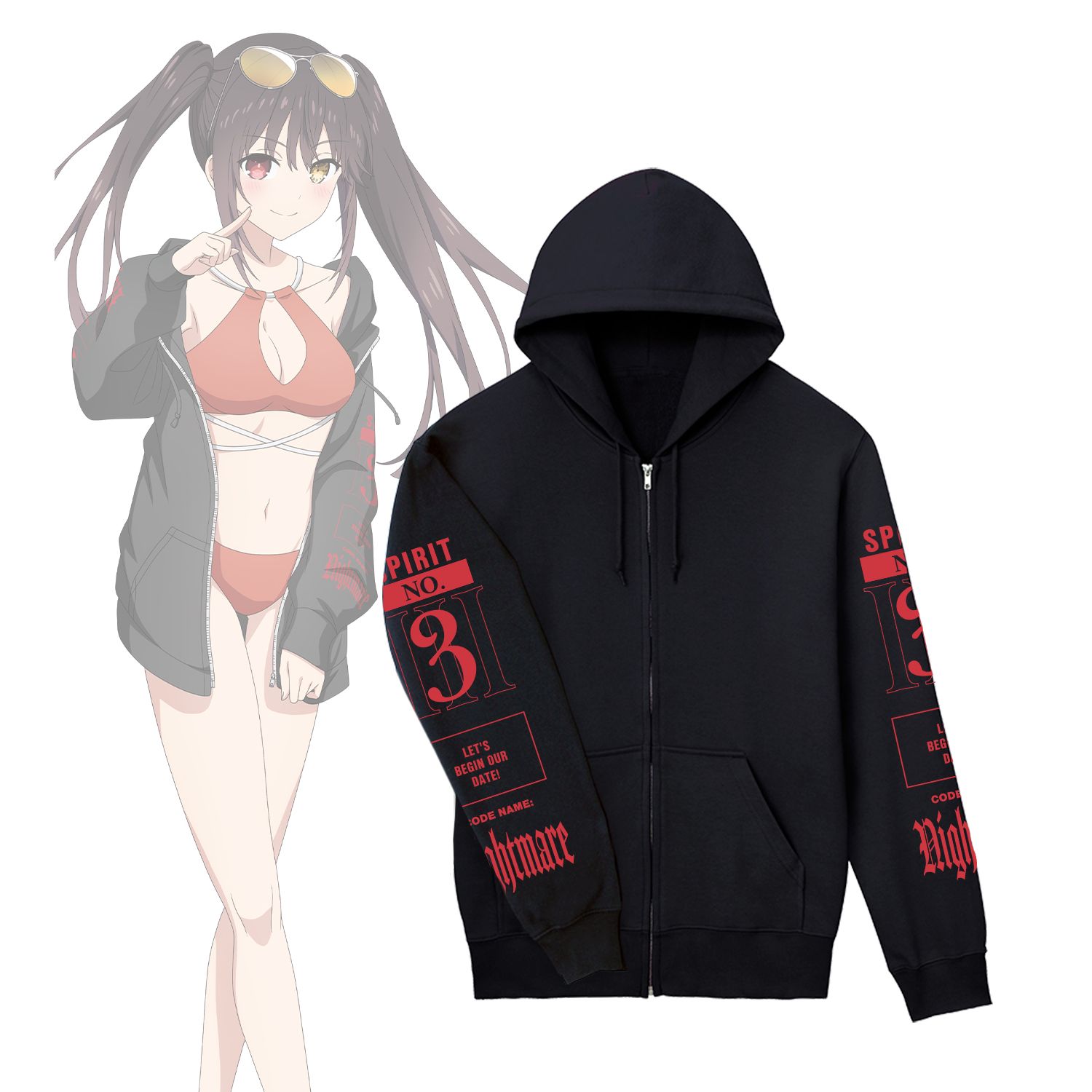 描き下ろし 時崎狂三 ビーチデートver. 着用ジップパーカーユニセックス(サイズ/XL) Image 6 | AniSmile
