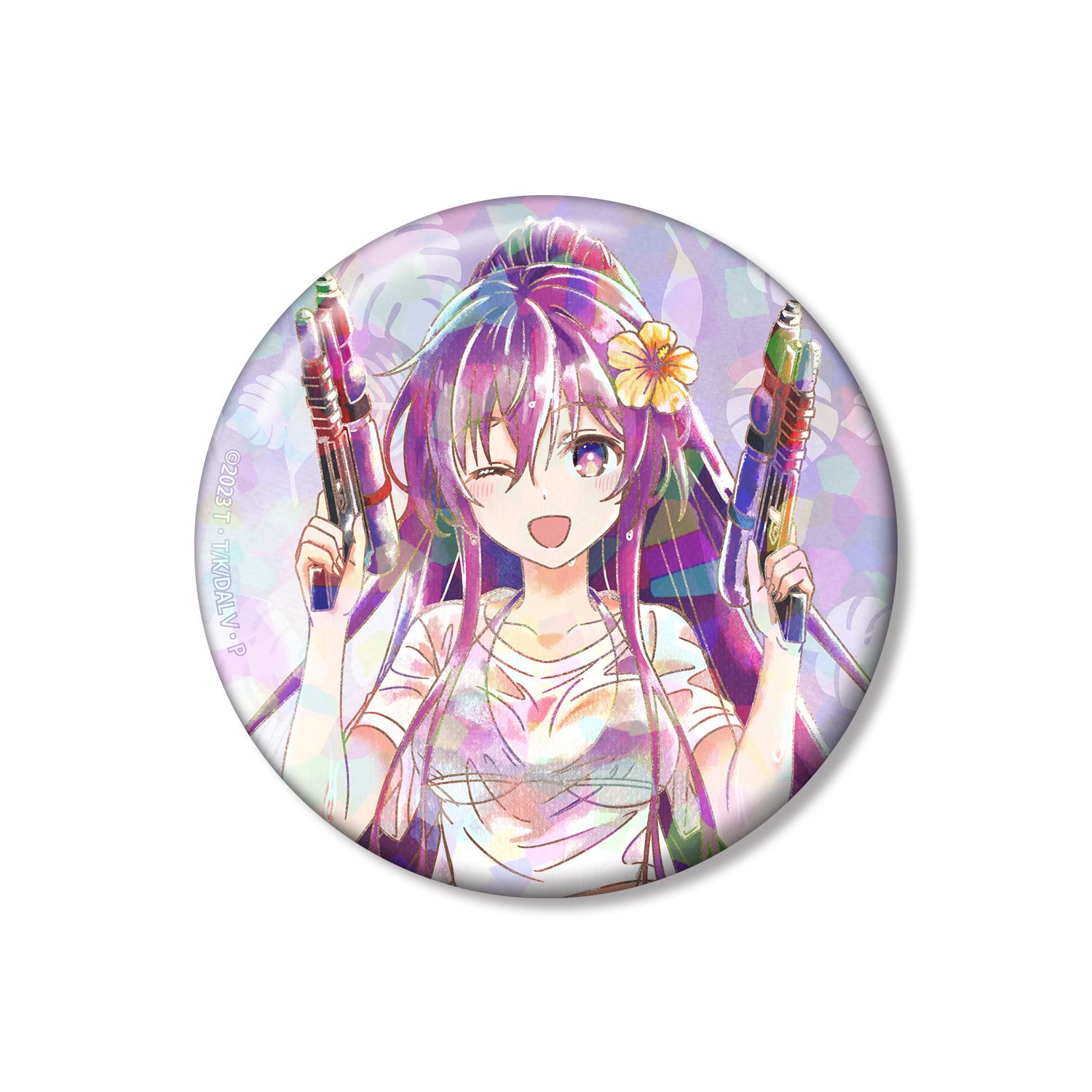 描き下ろし 夜刀神十香 デート・ア・バカンスver. Ani-Art aqua label 75mmホログラム缶バッジ - AniSmile