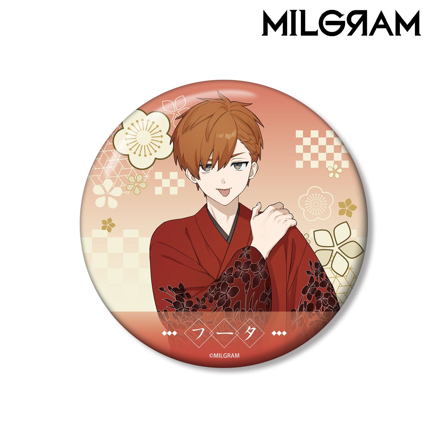 MILGRAM -ミルグラム- 描き下ろし フータ レトロ和装ver. 100mm缶バッジ Image 2 | AniSmile