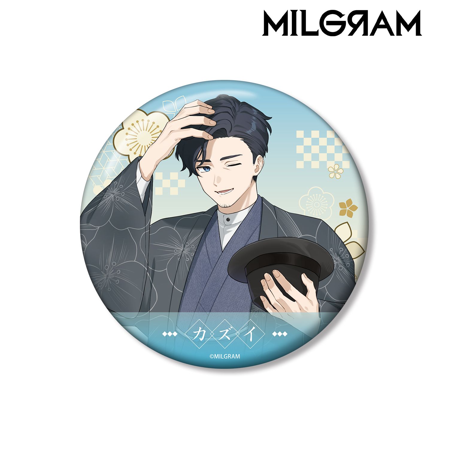 MILGRAM -ミルグラム- 描き下ろし カズイ レトロ和装ver. 100mm缶バッジ Image 2 | AniSmile