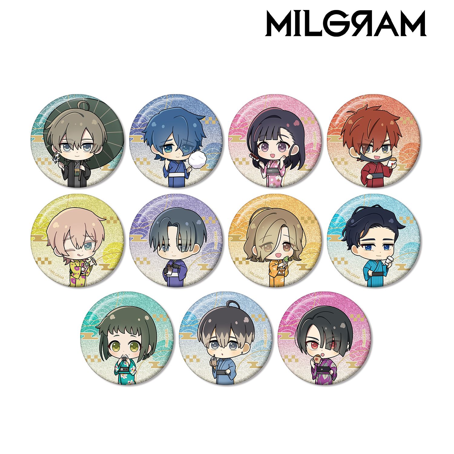 MILGRAM -ミルグラム- トレーディング ちびキャラ 着物食べ歩きver. グリッター缶バッジ(単位/単品) Image 2 | AniSmile