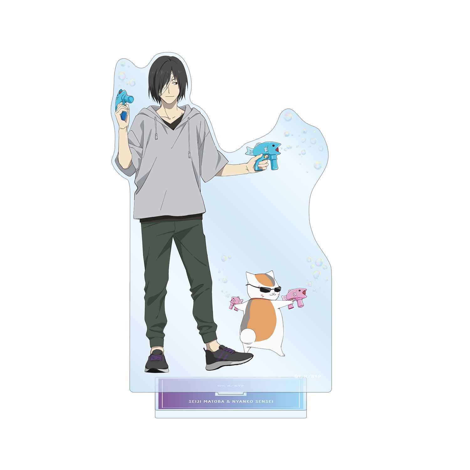 夏目友人帳 描き下ろし 的場静司&ニャンコ先生 シャボン玉ver. 特大アクリルスタンド - official product image | AniSmile