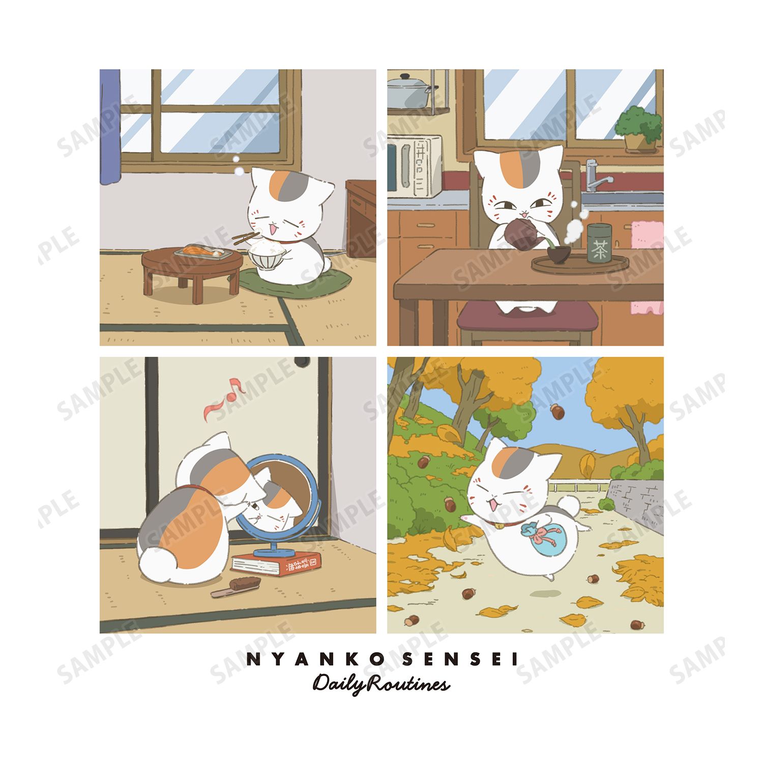 夏目友人帳 描き下ろし 8時から11時のニャンコ先生 ニャンコ先生の1日ver. Tシャツレディース(サイズ/M) Image 3 | AniSmile