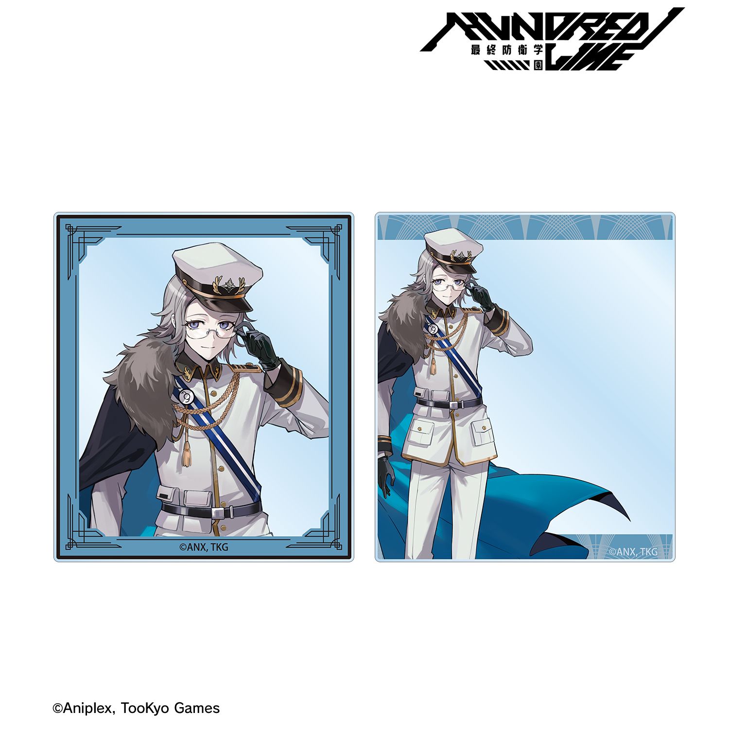 HUNDRED LINE -最終防衛学園- カラスBTKさんイラスト 蒼月衛人 ミリタリーver. アクリルカード2枚セット カラオケの鉄人 コラボ Image 2 | AniSmile