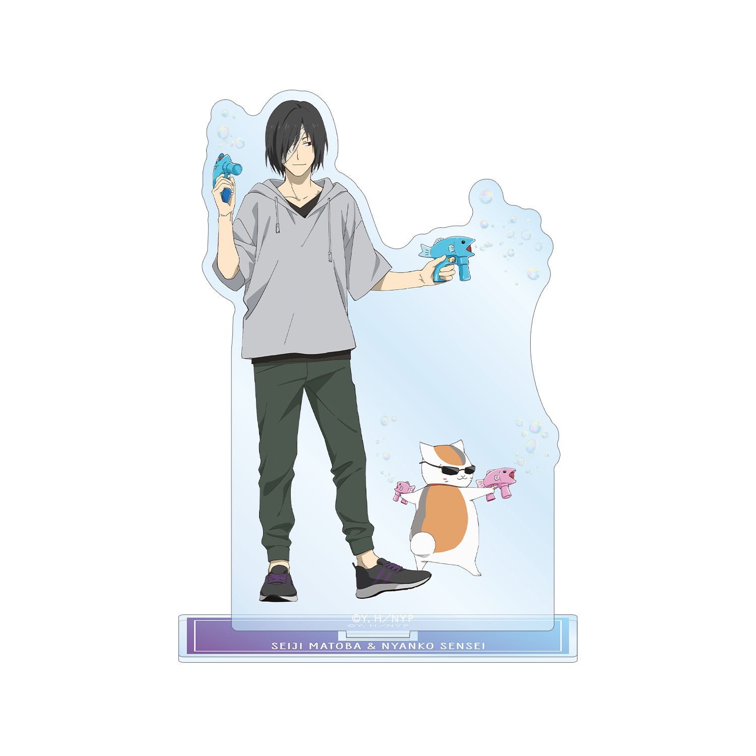 夏目友人帳 描き下ろしイラスト 的場静司&ニャンコ先生 シャボン玉ver. BIGアクリルスタンド - AniSmile
