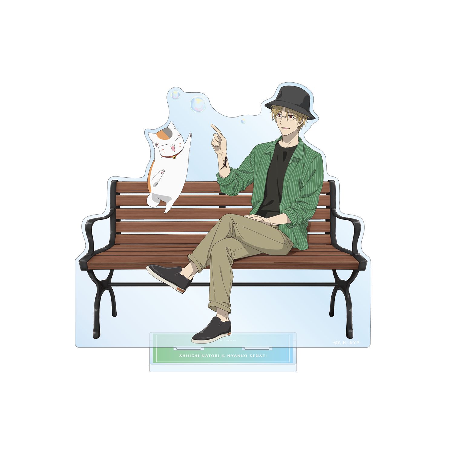 夏目友人帳 描き下ろし 名取周一&ニャンコ先生 シャボン玉ver. 特大アクリルスタンド - official product image | AniSmile