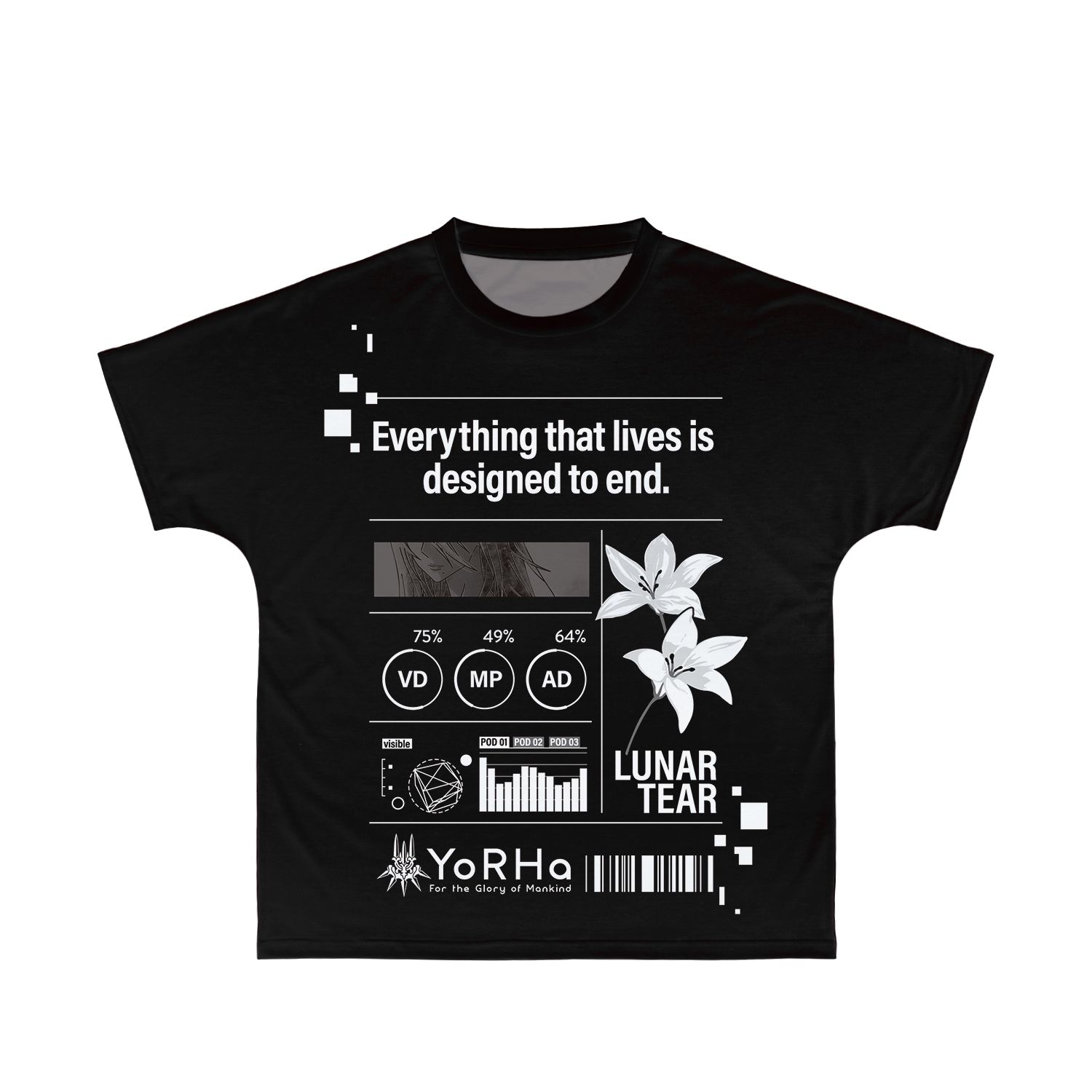 アニメ「NieR:Automata Ver1.1a」 A2 Ani-Art BLACK LABEL フルグラフィックTシャツユニセックス(サイズ/XXS) - AniSmile