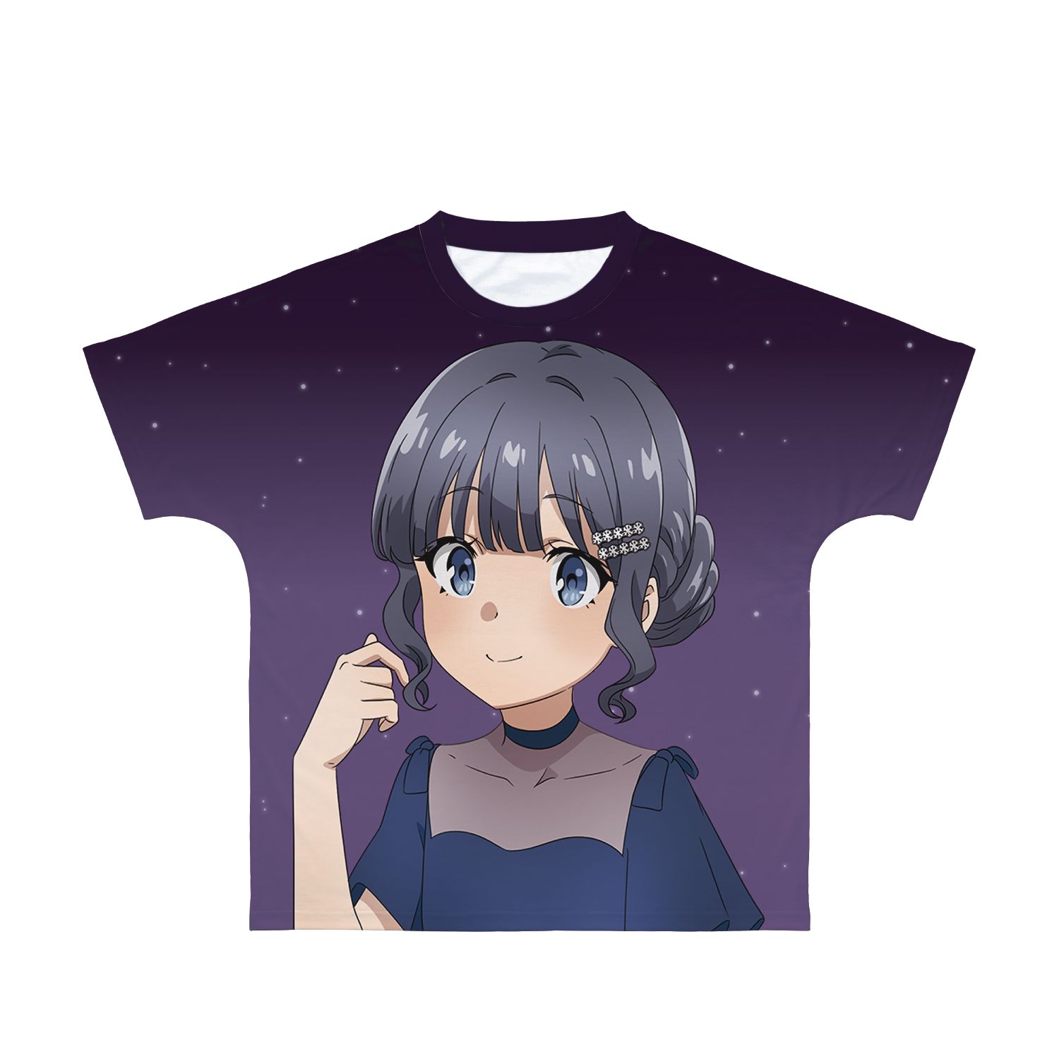 青春ブタ野郎はおでかけシスターの夢を見ない 描き下ろしイラスト 牧之原翔子 星空ドレスver. フルグラフィックTシャツユニセックス(サイズ/M) Image 2 | AniSmile