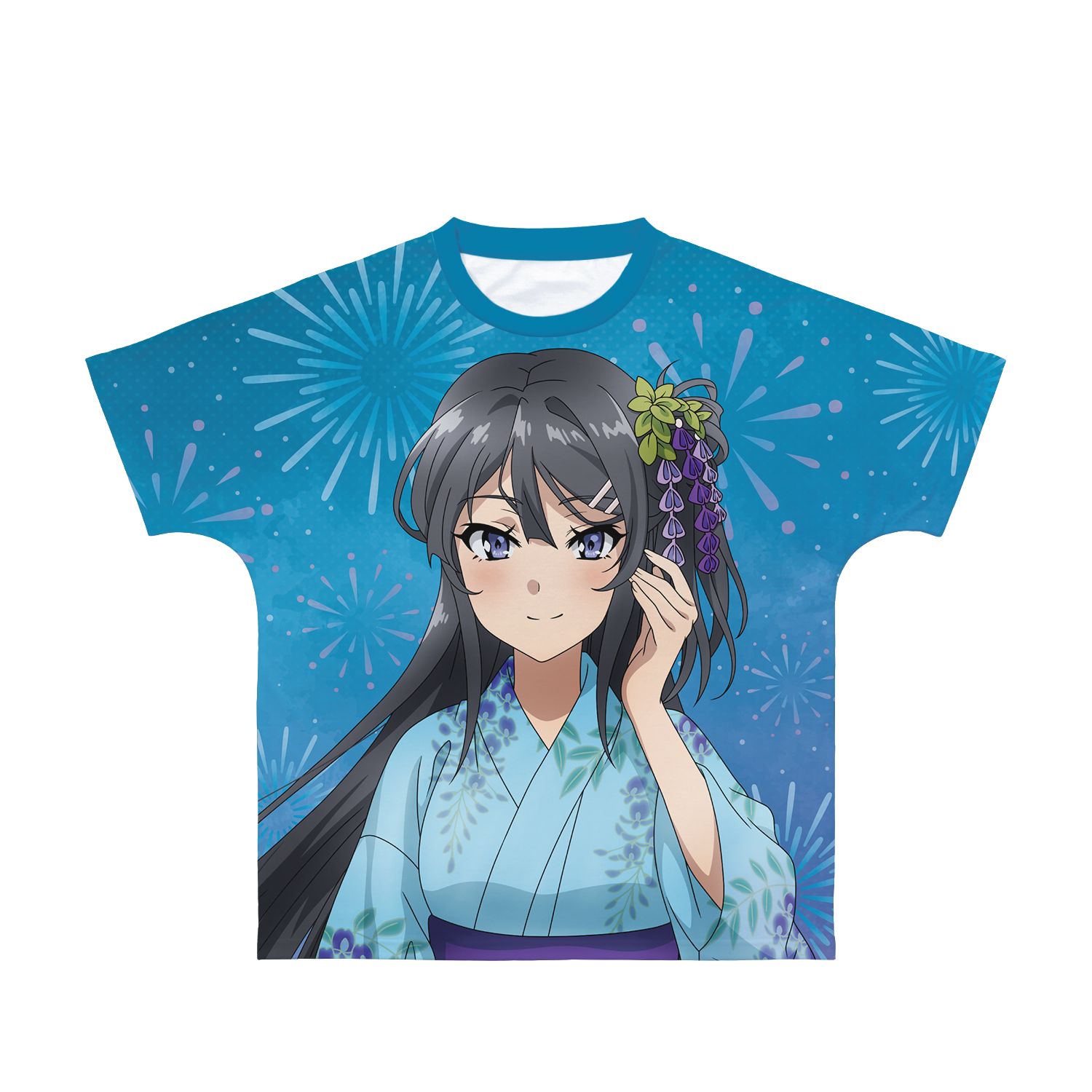 青春ブタ野郎はおでかけシスターの夢を見ない 描き下ろしイラスト 桜島麻衣 浴衣ver. フルグラフィックTシャツユニセックス(サイズ/S) - official product image | AniSmile