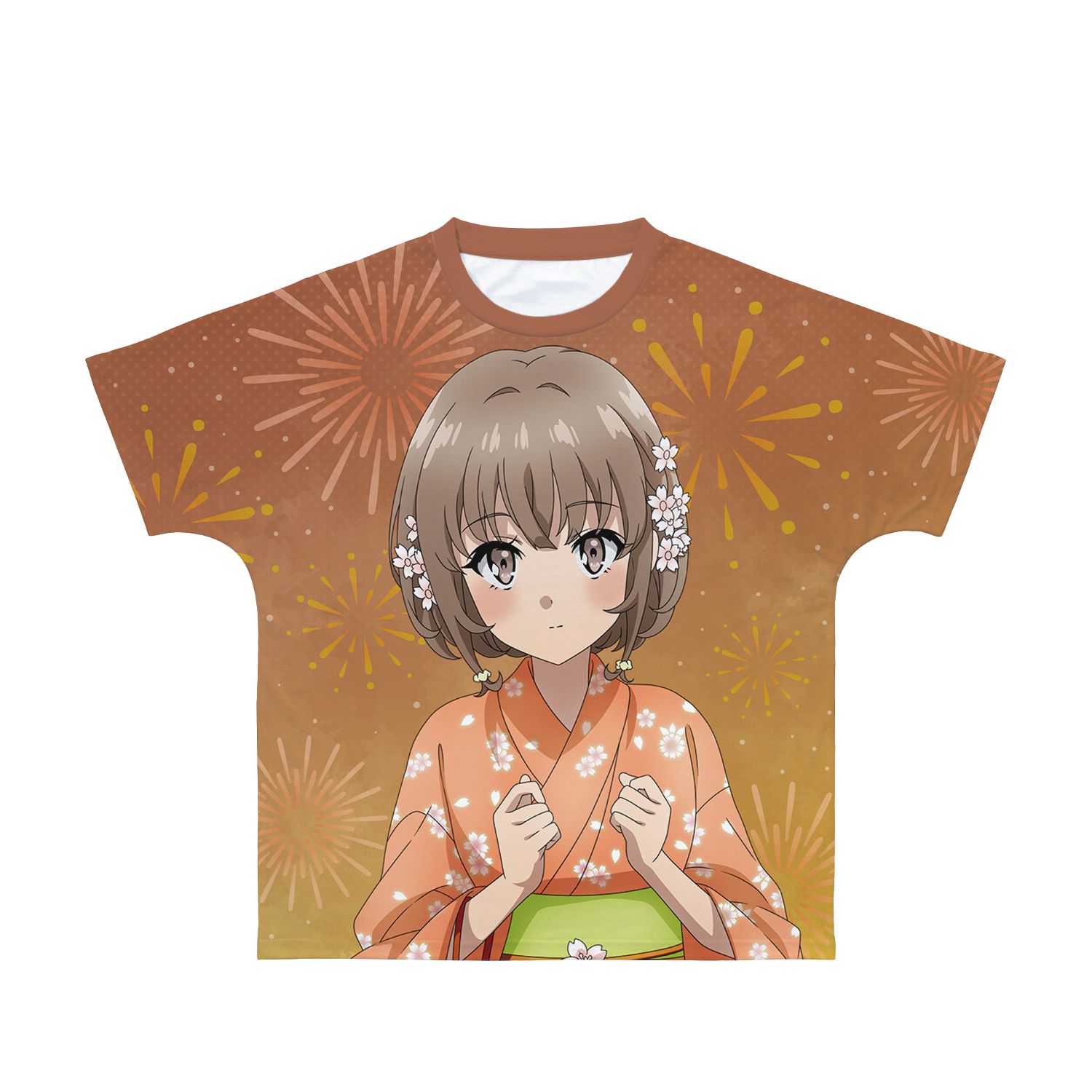 青春ブタ野郎はおでかけシスターの夢を見ない 描き下ろしイラスト 梓川花楓 浴衣ver. フルグラフィックTシャツユニセックス(サイズ/L) - official product image | AniSmile