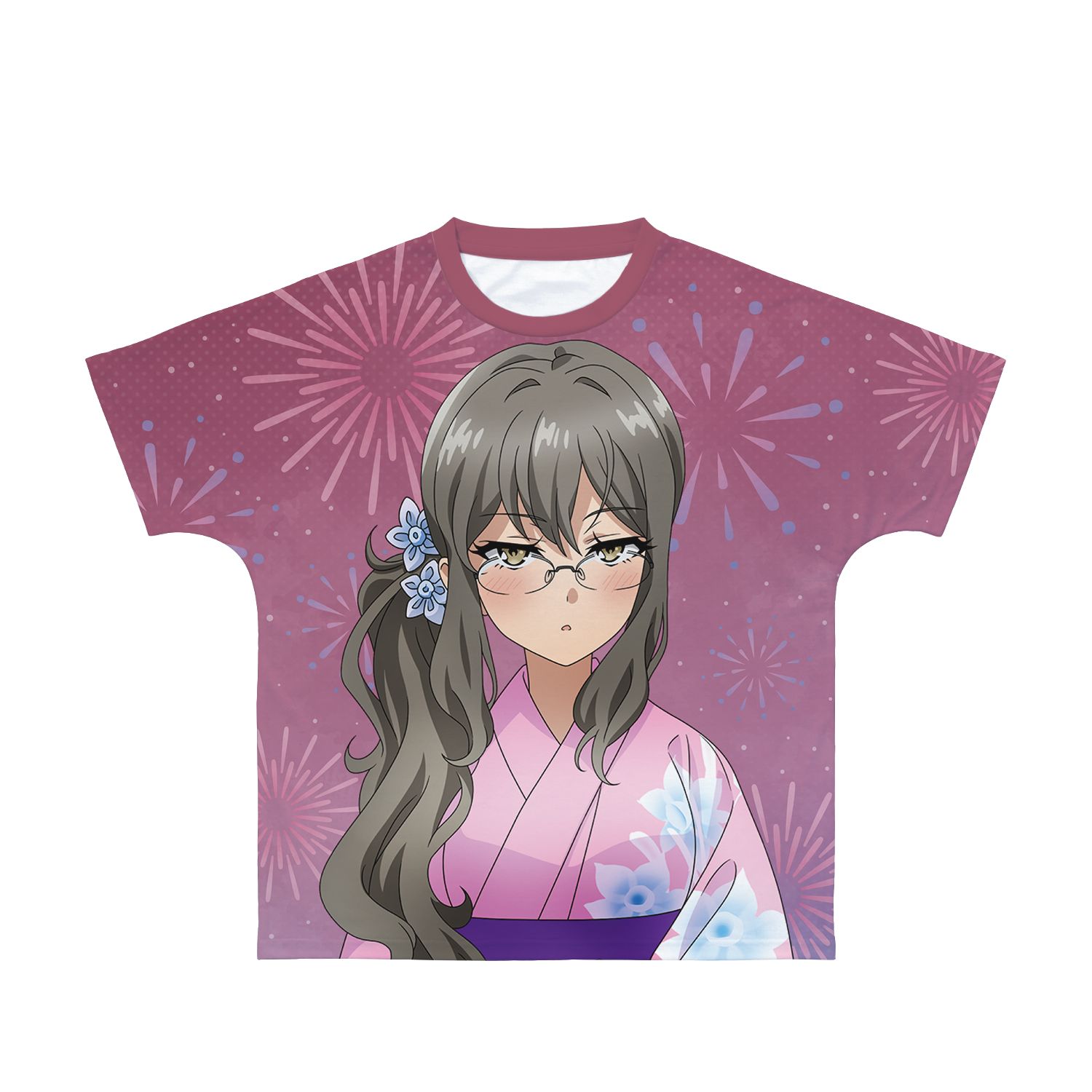 青春ブタ野郎はおでかけシスターの夢を見ない 描き下ろしイラスト 双葉理央 浴衣ver. フルグラフィックTシャツユニセックス(サイズ/XXXL) Image 2 | AniSmile