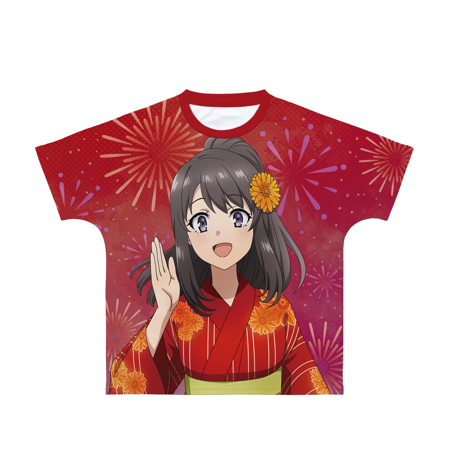 青春ブタ野郎はおでかけシスターの夢を見ない 描き下ろしイラスト 広川卯月 浴衣ver. フルグラフィックTシャツユニセックス(サイズ/XXL) - official product image | AniSmile