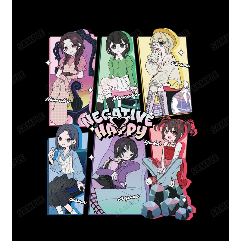 ネガティヴハッピィ 描き下ろし 2nd MV集合 ネガティヴver. BIGシルエットTシャツユニセックス(サイズ/M) Image 3 | AniSmile