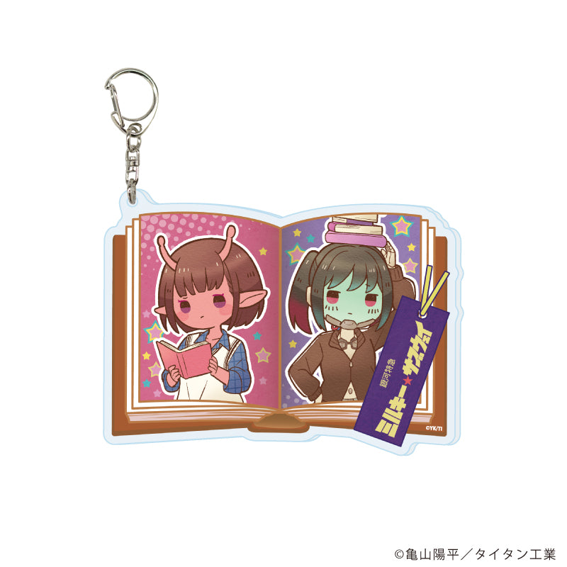 デカアクリルキーホルダー「TVアニメ『銀河特急 ミルキー☆サブウェイ』」01/チハル&マキナ 秋服読書ver.(レトロアートイラスト) - AniSmile
