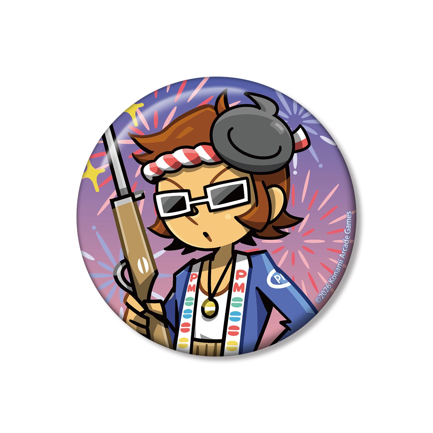 pop'n music High☆Cheers!! 描き下ろし MZD 夏祭りver. 75mm缶バッジ - AniSmile