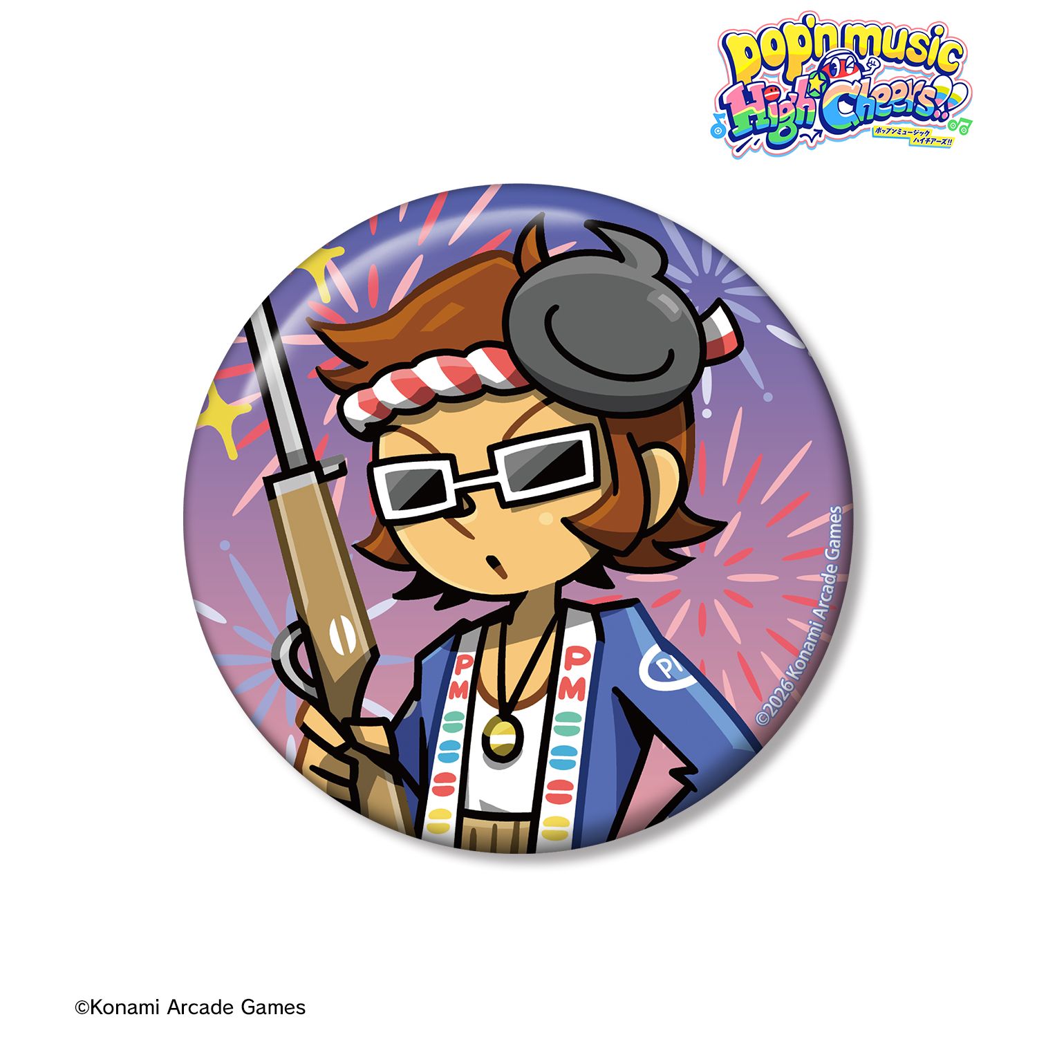 pop'n music High☆Cheers!! 描き下ろし MZD 夏祭りver. 75mm缶バッジ 画像 2 | AniSmile