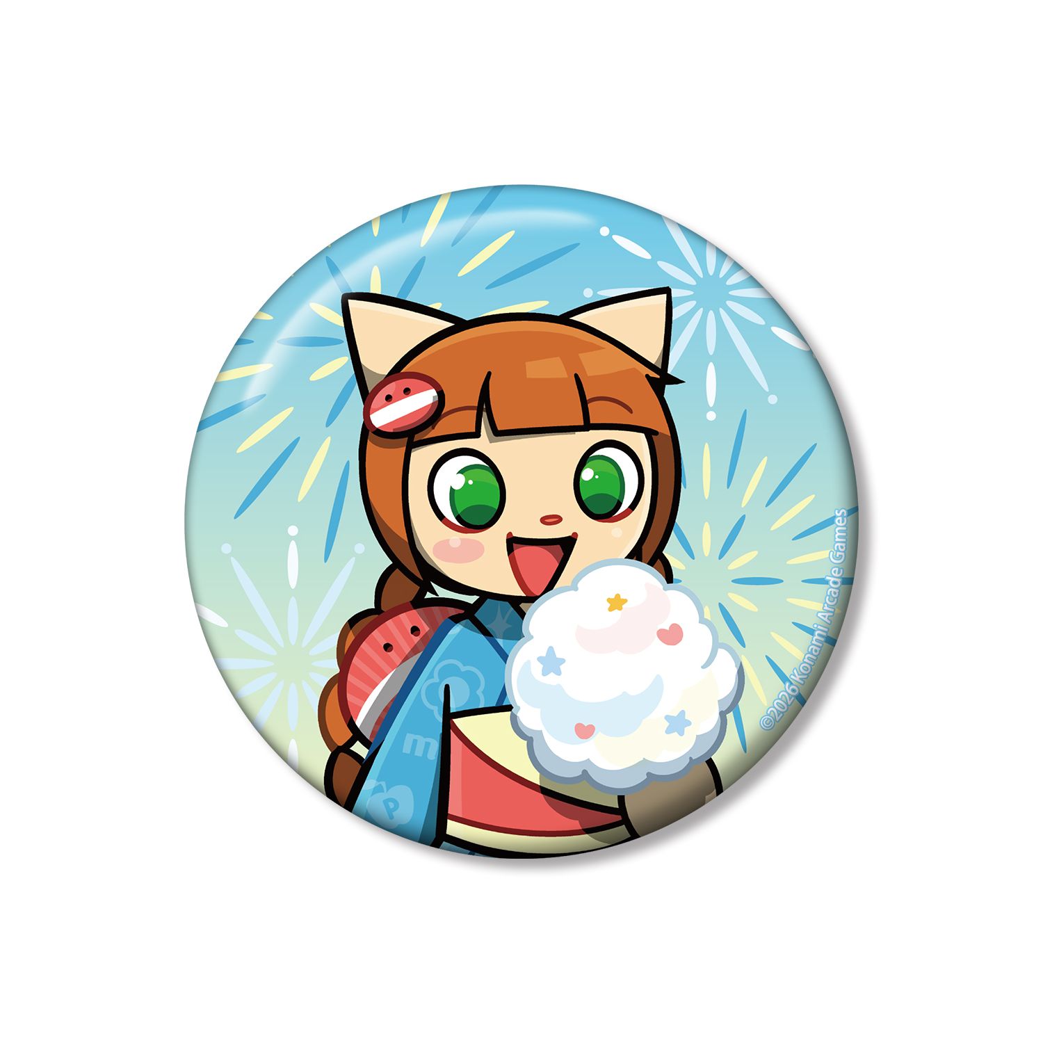 pop'n music High☆Cheers!! 描き下ろし ニャミ 夏祭りver. 75mm缶バッジ - AniSmile